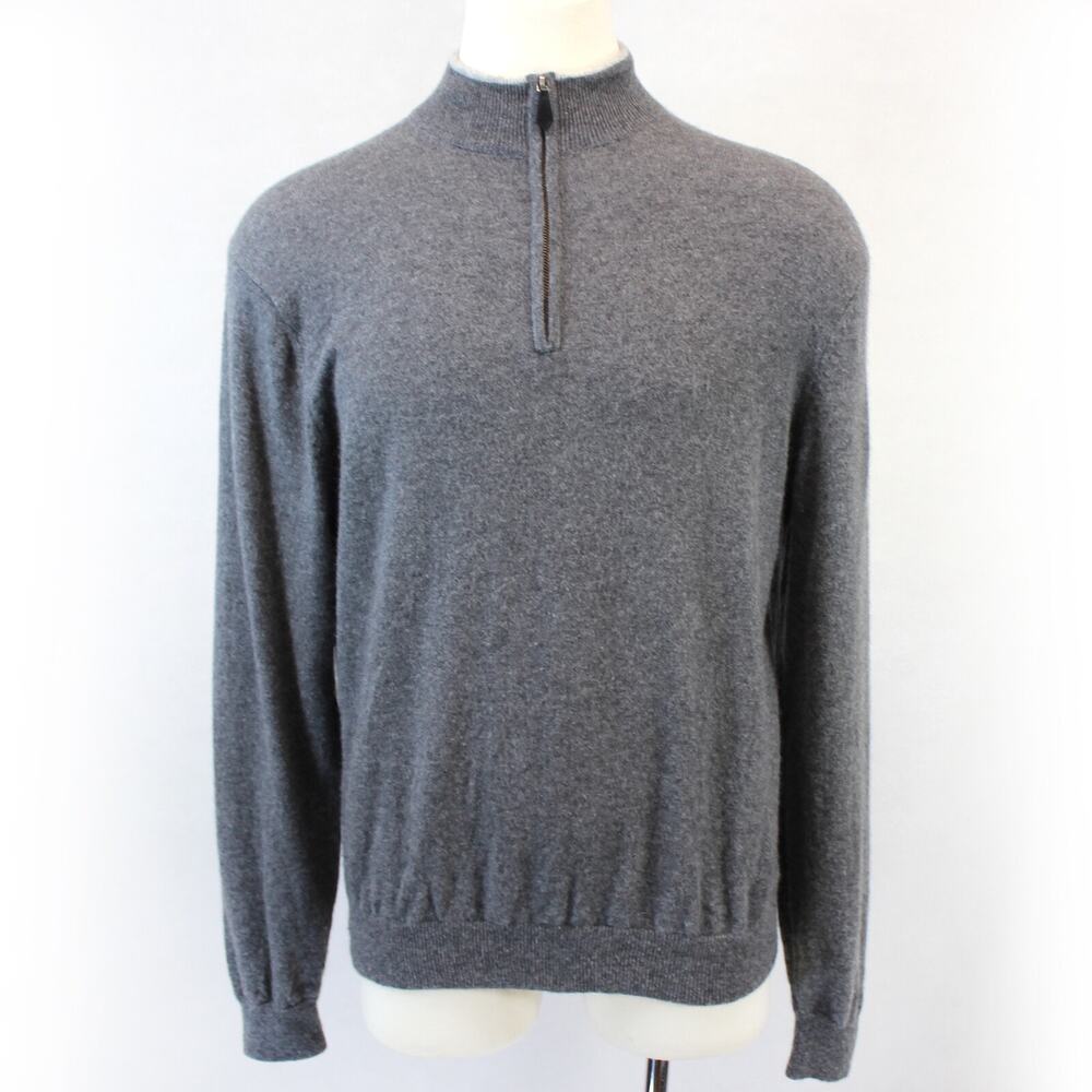 Alashan 2-Ply 100% Cashmere Knit Warm Grey 1/4 Zipped Mock Neck Sweater XL